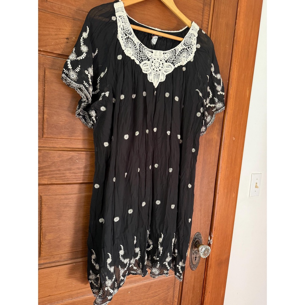 Lady Noiz Vintage Babydoll Dress Black White Floral Lace Crochet Goth XL